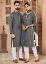 Pure Viscose Grey Festival Wear Embroidery Work Readymade Combo Set